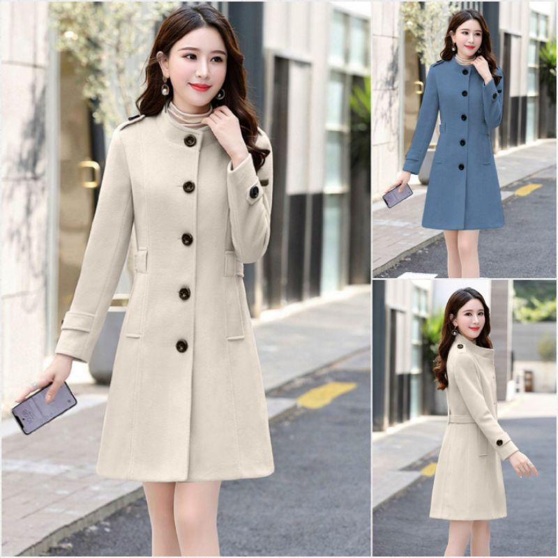 Hàng nhập - Áo khoác dạ cổ trụ đính nút độc đáo, áo dạ manto sang trọng