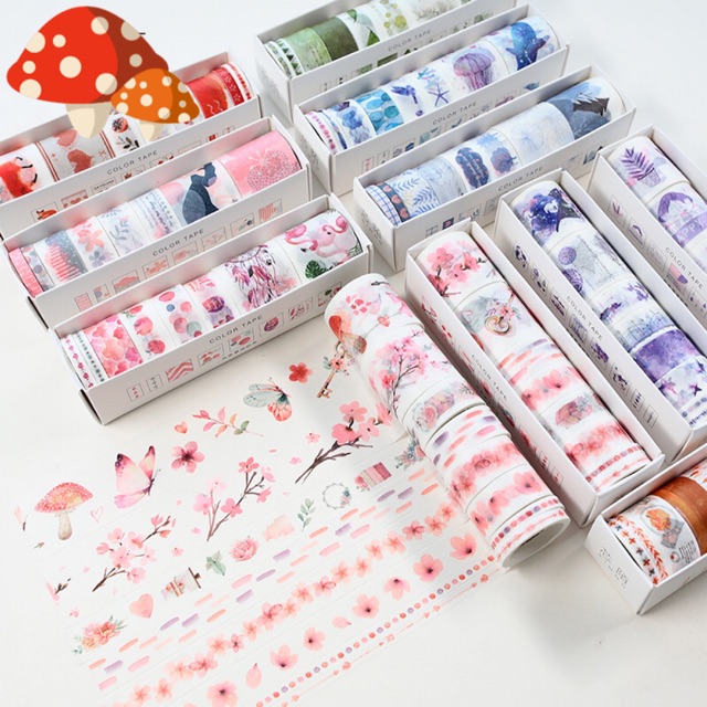 [nhập FSS11NOV hoàn 20% xu]set 8 cuộn washi tape , băng dính giấy trang trí sổ scrapbook [nhập FSS11NOV hoàn 20% xu]