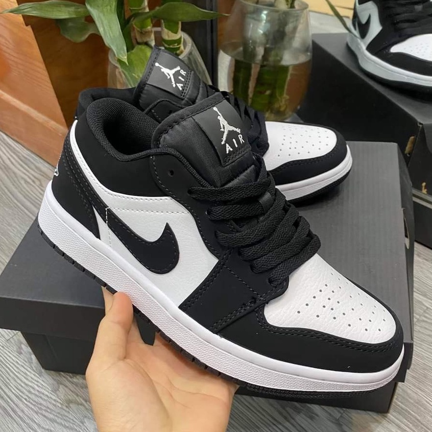 Giày thể thao Jordan 1 đen trắng cổ thấp, Giày JD low panda nam nữ Full Box Bill