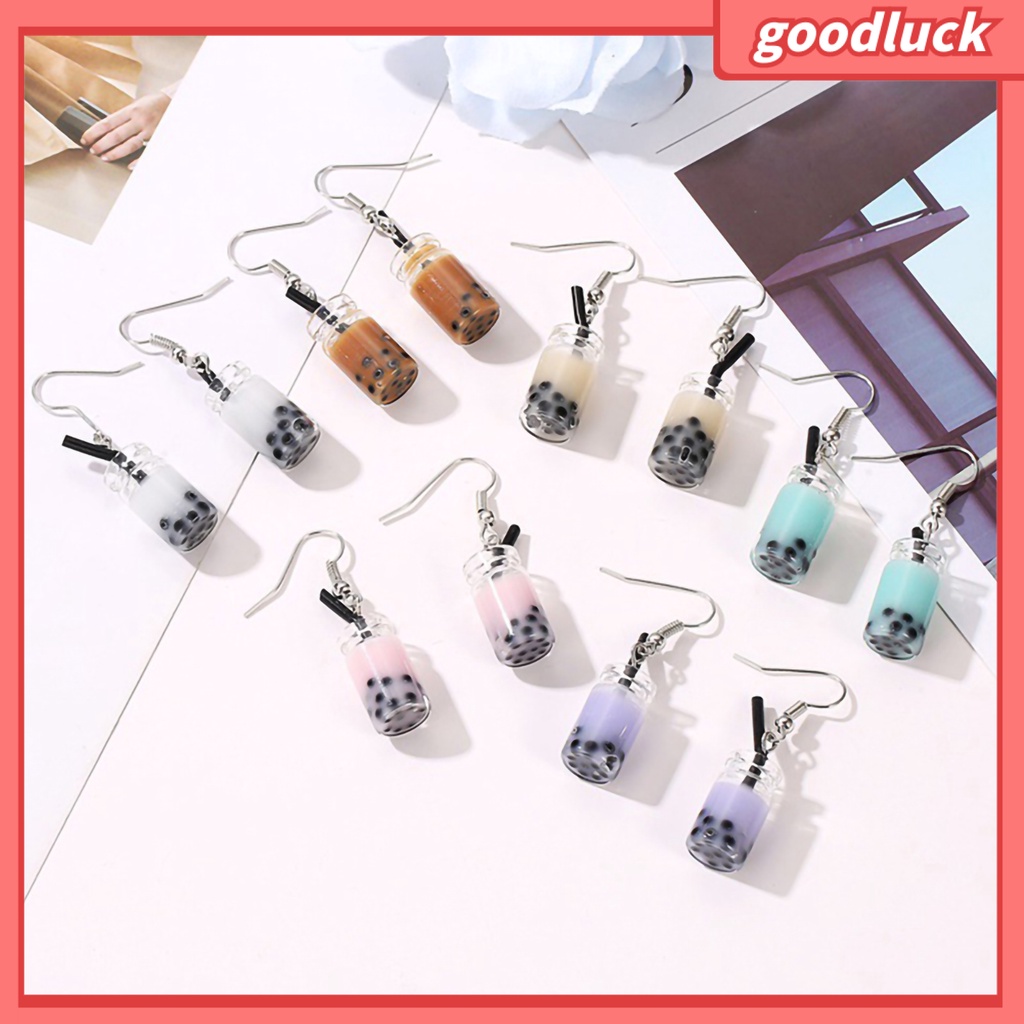 ps/Fashion Women Bubble Tea Drink Dangle Long Ear Hooks Earrings Jewelry Decor