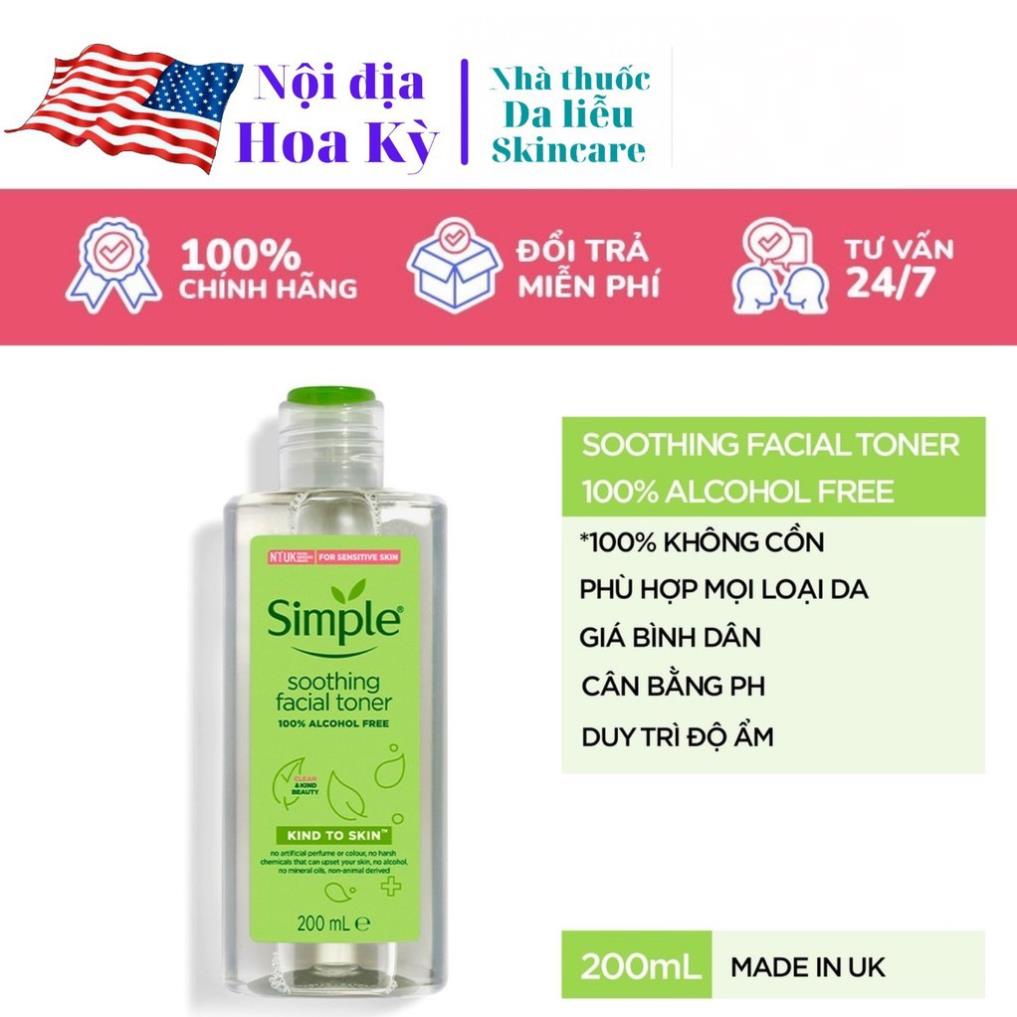 ✅✅ (HÀNG CHUẨN NỘI ĐỊA EU) Nước hoa hồng Simple Soothing Facial Toner 200ml