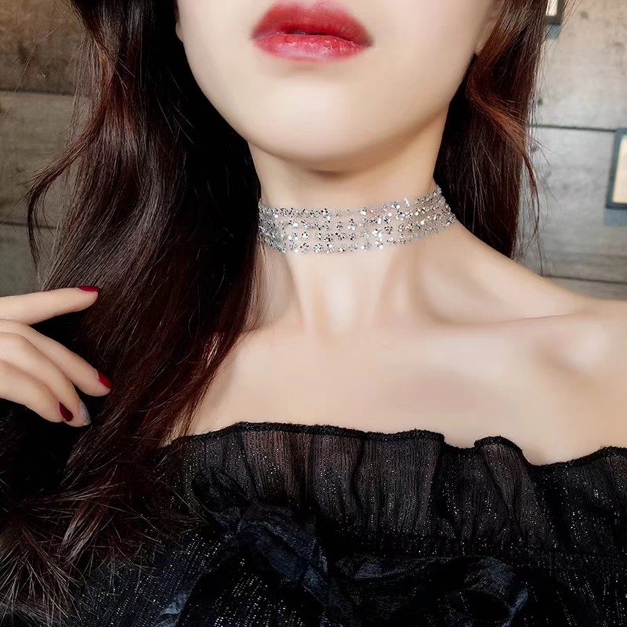 Vòng cổ choker lưới đính kim tuyến CH01