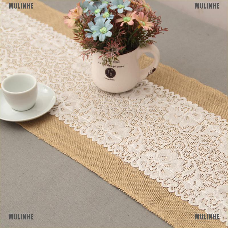 Khăn Trải Bàn Vải Bố Phối Ren Kích Thước 30x180cm Dùng Trang Trí Tiệc Cưới