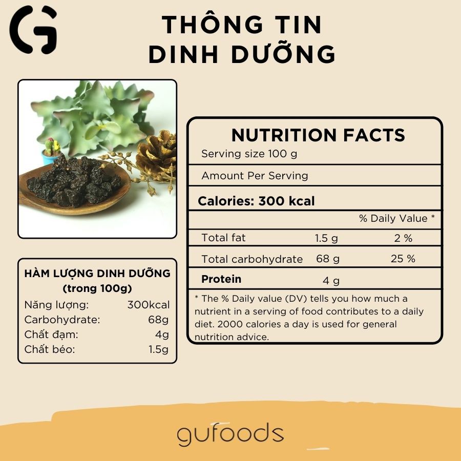 Nho khô đỏ GUfoods - Nguyên hạt, Không đường, Thuần tự nhiên