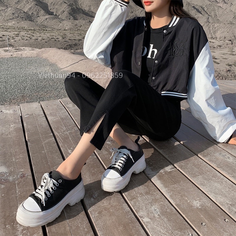 Quần jeans ống đứng đen xẻ 2 bên gấu hack dáng, hack chân siêu đẹp