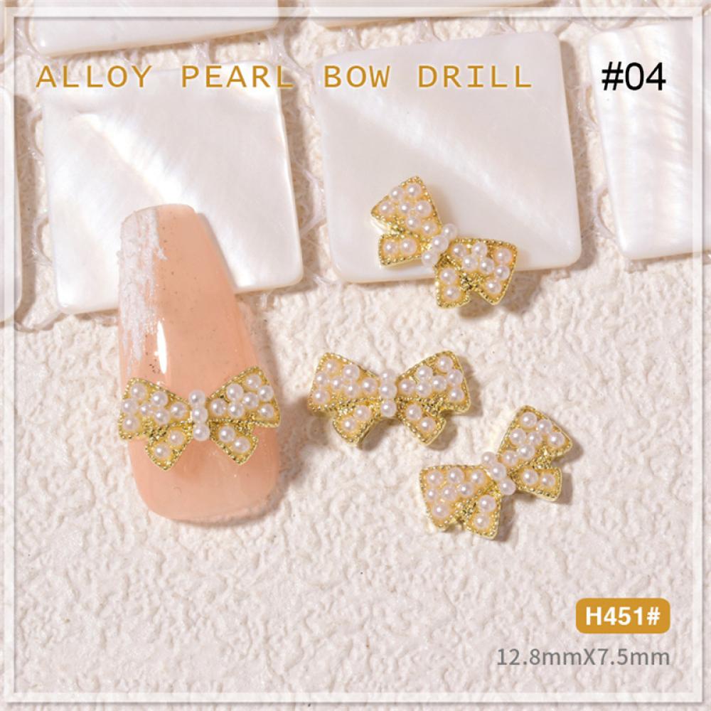 Phụ Kiện Trang Trí Móng Tay Nghệ Thuật Bằng Hợp Kim Hình Nơ Đính Đá Và Ngọc Trai T2X2