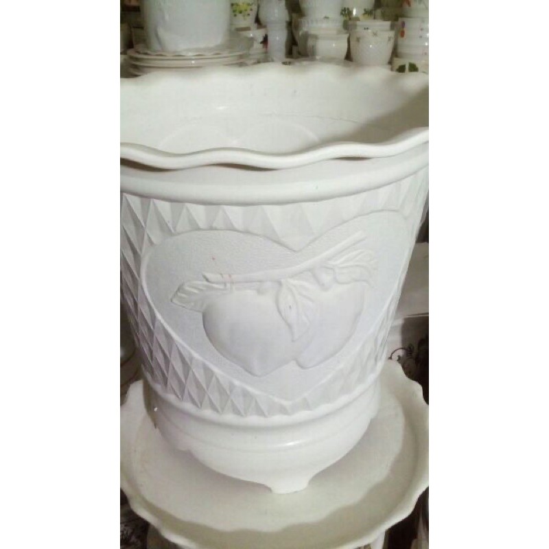 chậu nhựa hình trái đào trắng size to 41*39cm trồng hoa cây cảnh