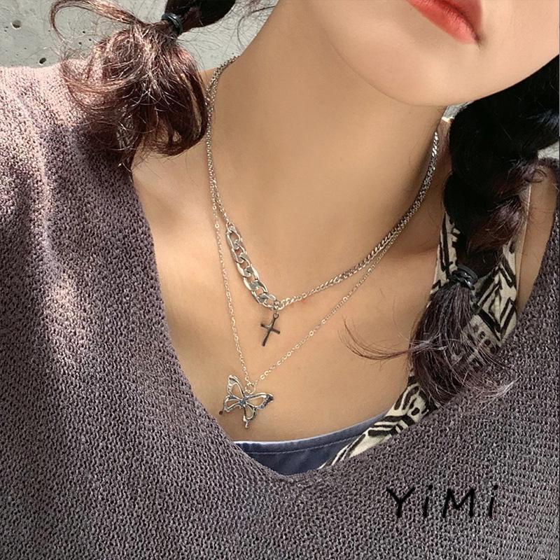 Vòng cổ Hợp Kim Mặt Hình Bướm Và Chữ Thập Độc Đáo