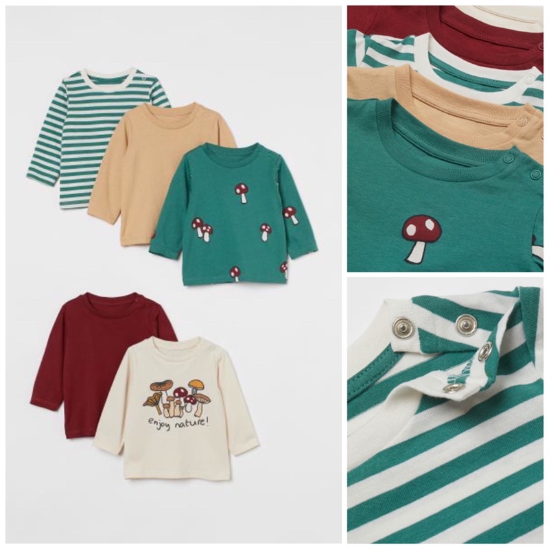 Set 5 áo dài tay cotton mềm mịn cho bé săn sale