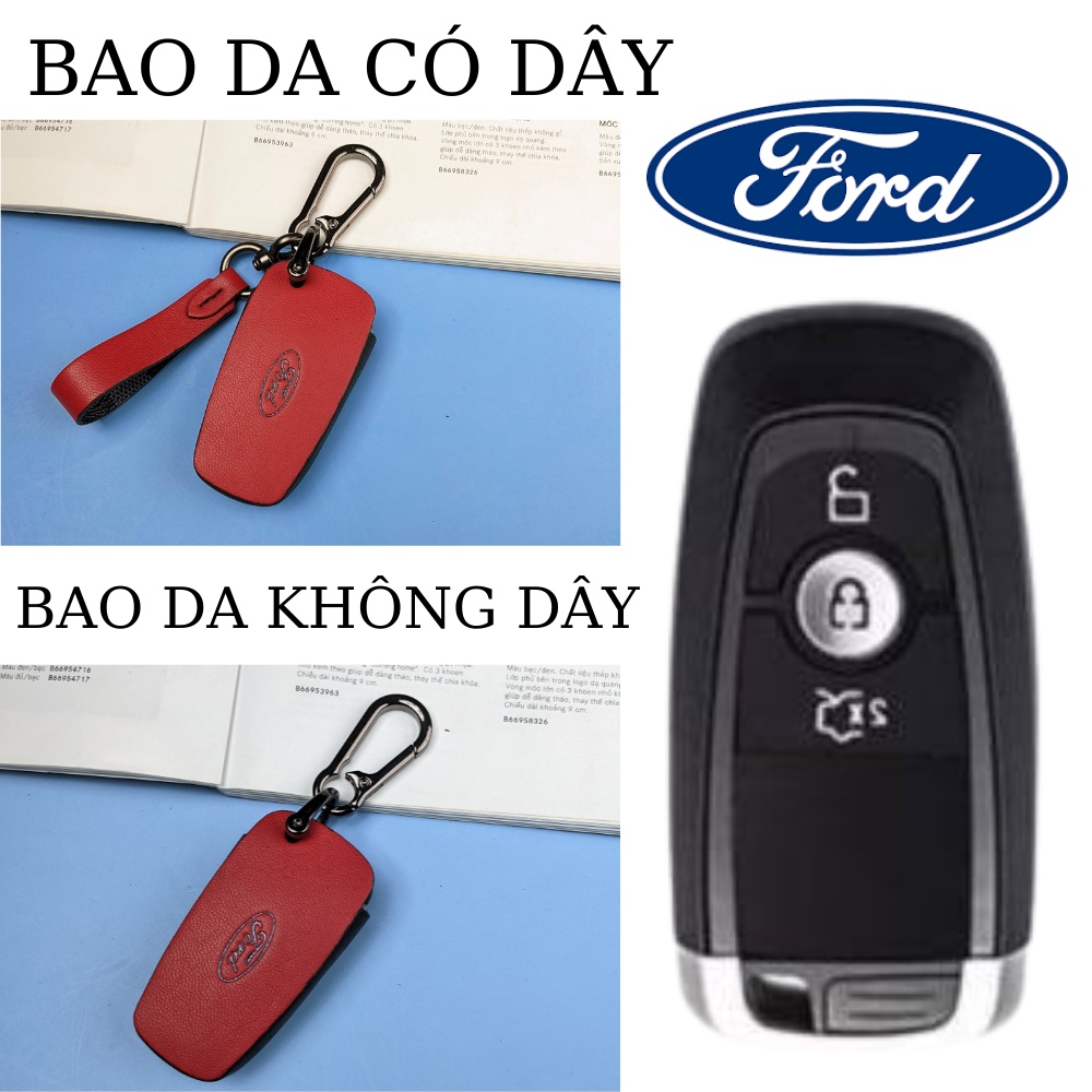 Bao da chìa khoá xe Ford Ecosport Everest Ranger Wildtrak 3 nút (FE3)