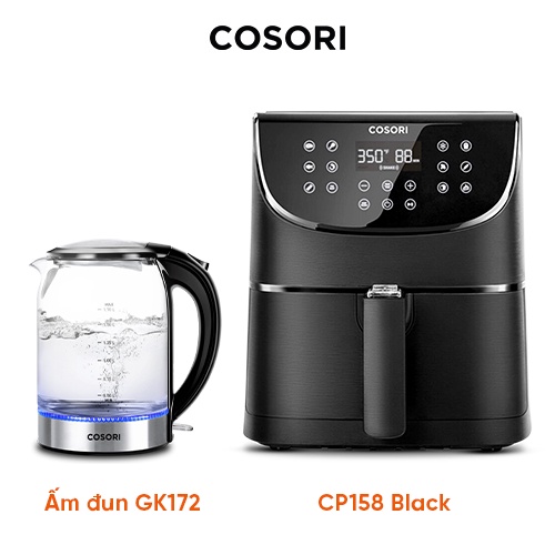 COMBO Nồi chiên không dầu điện tử Cosori CP158 AF(5,5 lít) đen Chính hãng bảo hành 2 năm và Bình ấm đun siêu tốc Cosori