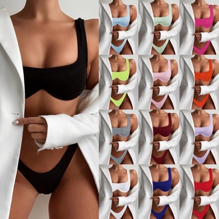 Set đồ bơi bikini màu trơn lưng cao LG39