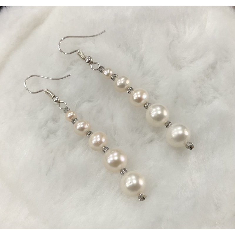 Bông Tai Ngọc Trai Bạc 925 Dáng Dài Hạt Mix Bi - NT20 - Ngọc Trai Trường Thịnh