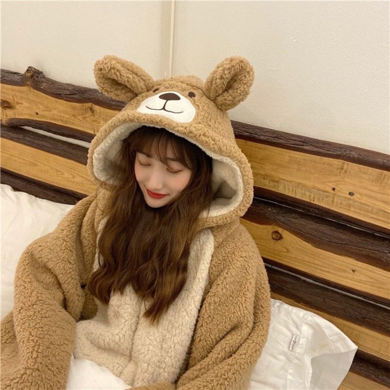 Sét Bộ Cute Lông Mềm Hình Gấu , Sét Bộ Lông Gấu Mặc Ngủ Siêu xinh Dày Ấm