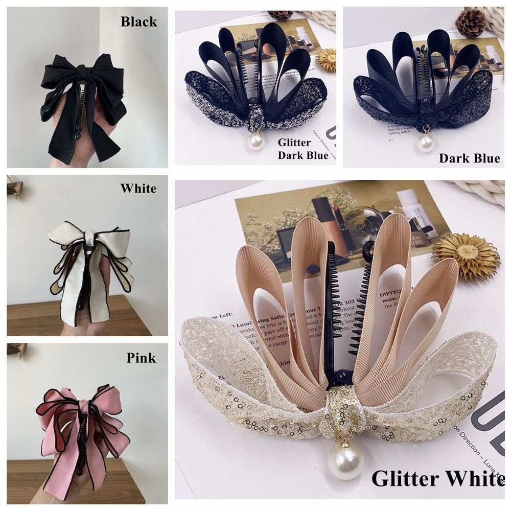 Kẹp tóc ruy băng thắt nơ đính ngọc trai xinh xắn cho nữ