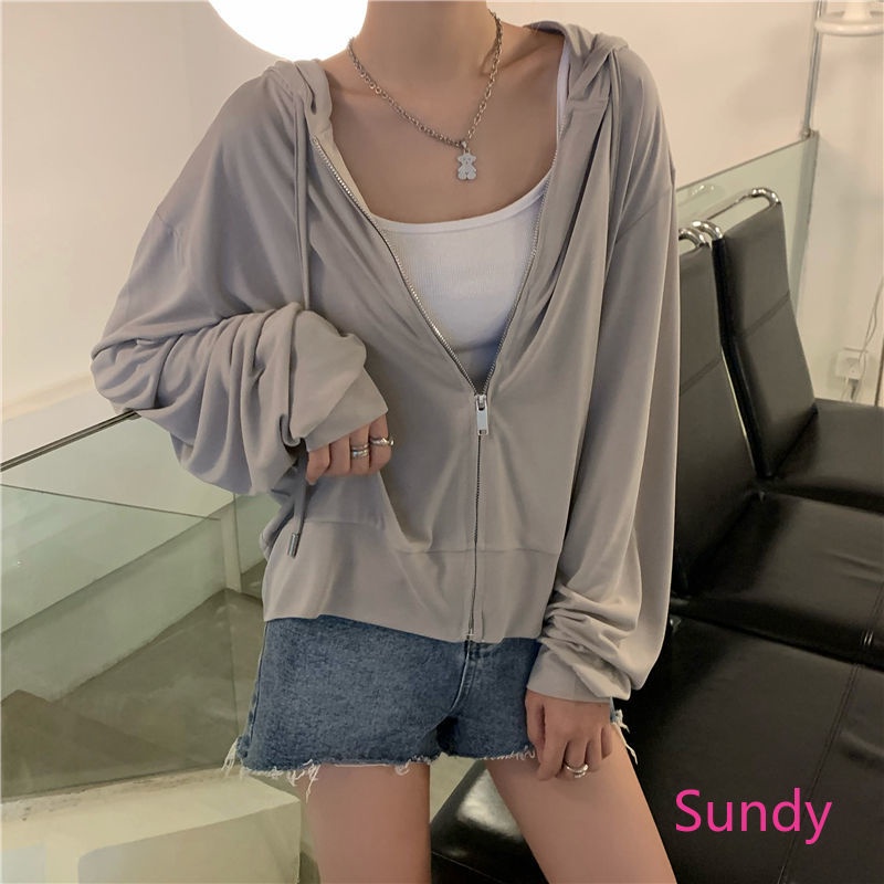 Áo Khoác Chống Nắng Tay Dài Dáng Rộng Vải Lụa Mát Thời Trang Mùa Hè Cho Nữ