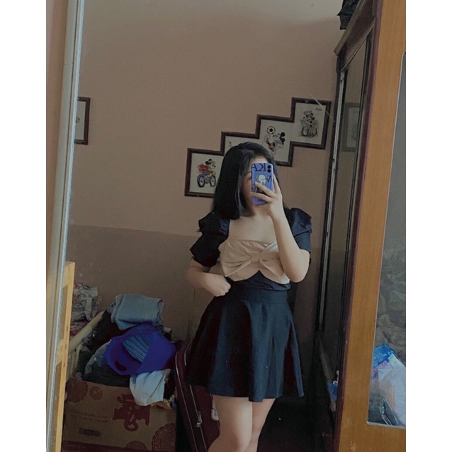 SET áo peplum nơ và chân váy xòe BIGSIZE 55-90kg