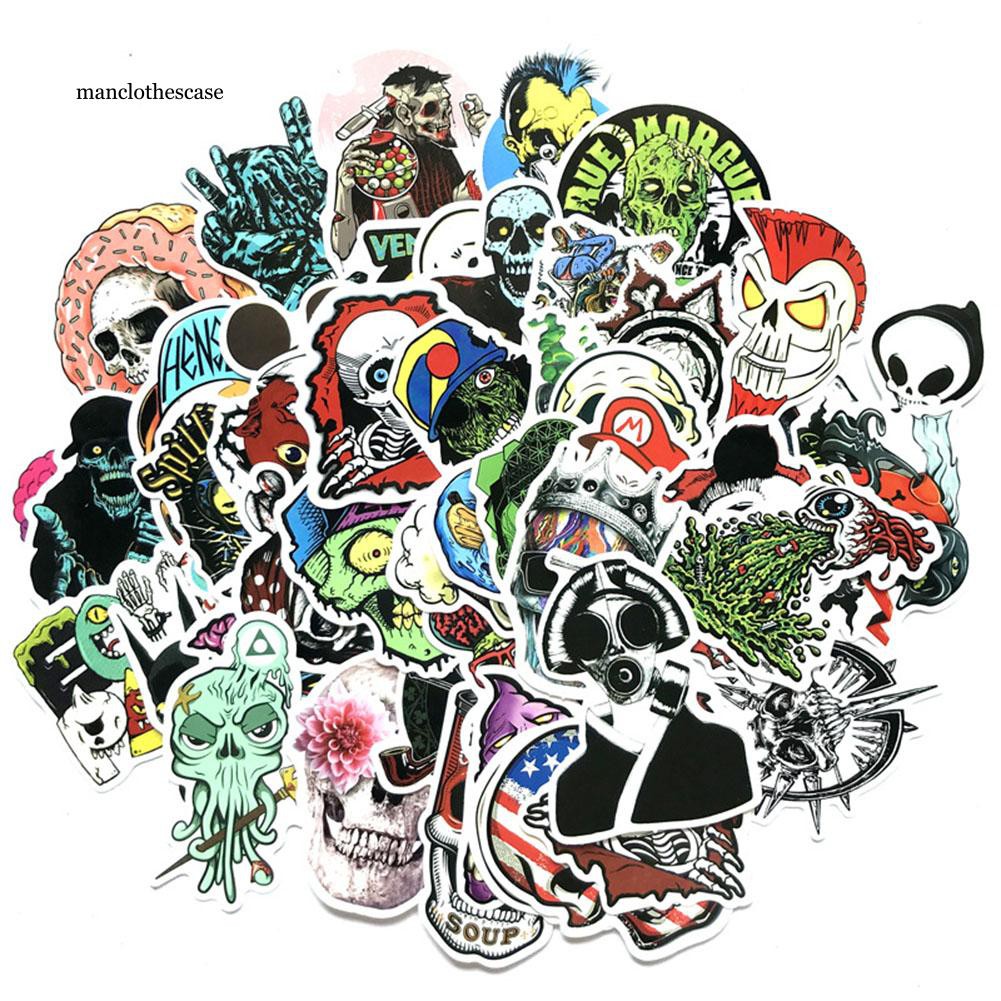 Bộ 50 Miếng Dán Chống Thấm Nước Họa Tiết Đầu Lâu Hoạt Hình Dùng Trang Trí Ván Trượt / Xe Hơi / guitar