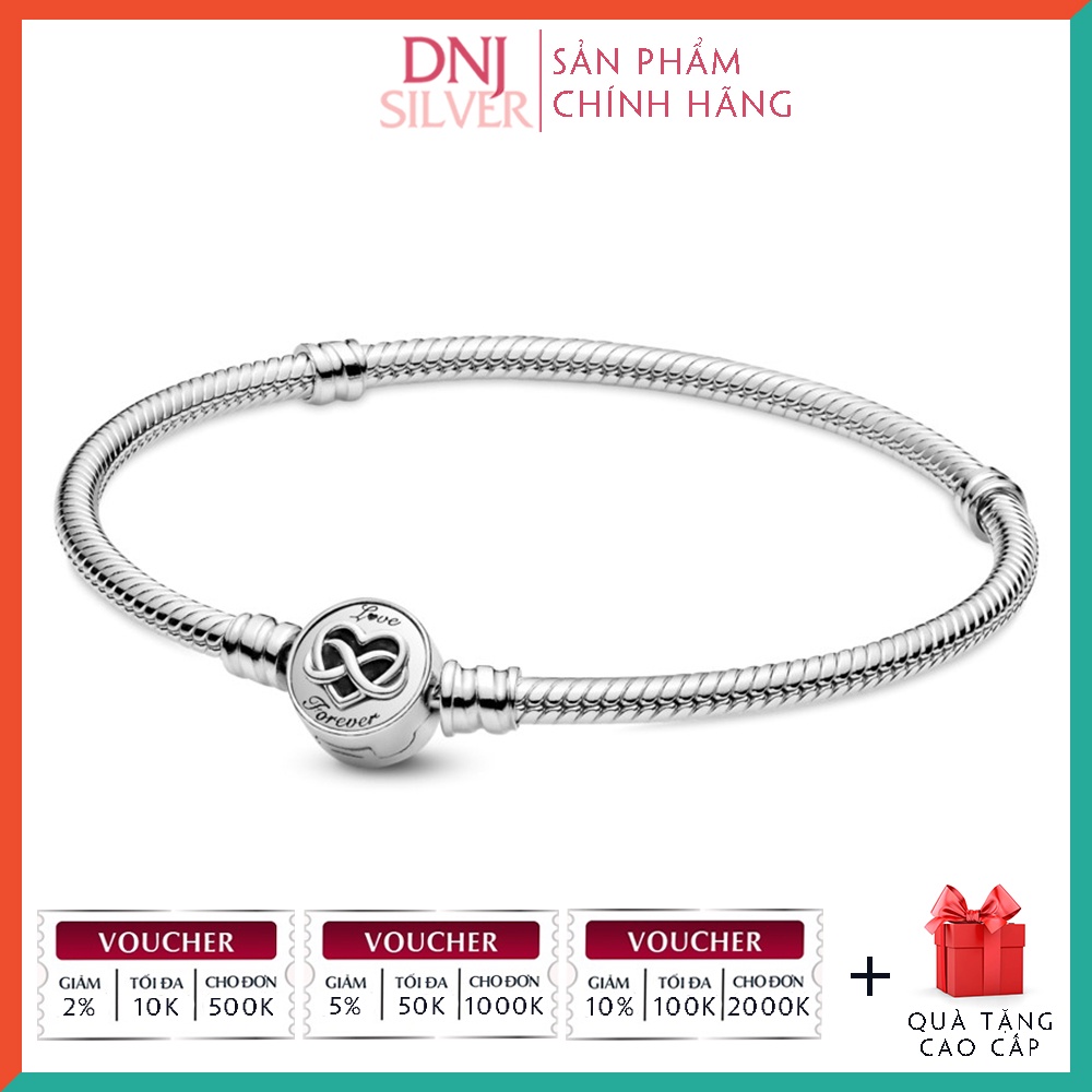 Vòng tay bạc 925 cao cấp - Mẫu Heart Infinity Clasp Snake Chain, có thể mix thêm hạt charm tự chọn theo ý thích