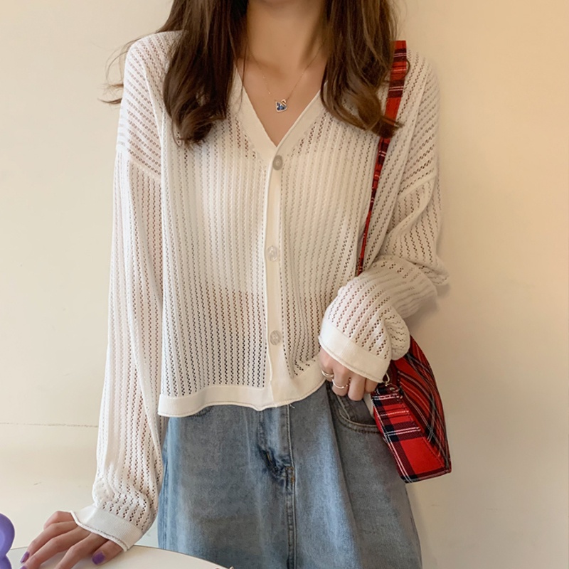 Phụ Nữ Mùa Hè Và Mùa Thu Mới Thời Trang Áo Cardigan Mỏng Cổ Chữ V Phong Cách Hàn Quốc Áo Ngắn