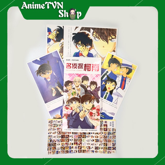 Hộp Postcard Bưu thiếp (Trọn bộ 340 Hình có Sticker) Anime/Manga Thám tử lừng danh Conan