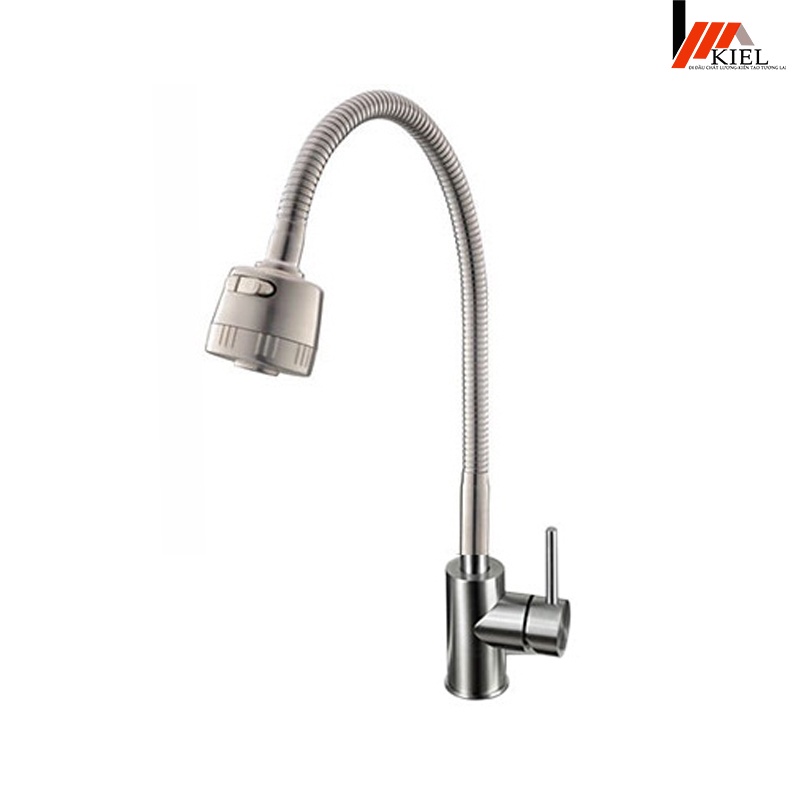 Vòi rửa chén lạnh inox 304 không gỉ, cần mềm bẻ xoay 360 linh hoạt điều chỉnh 2 chế độ.