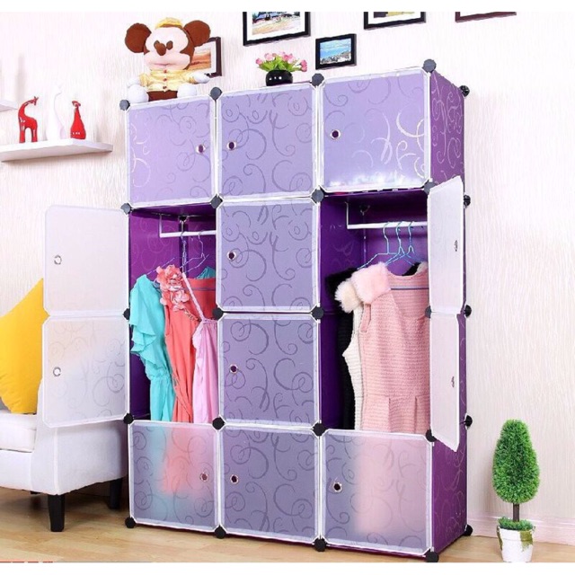 Tủ nhựa ghép 12 ô sâu 47cm tím đậm cửa trắng sang chảnh. Tặng 2 móc và đầy đủ dụng cụ lắp đặt.