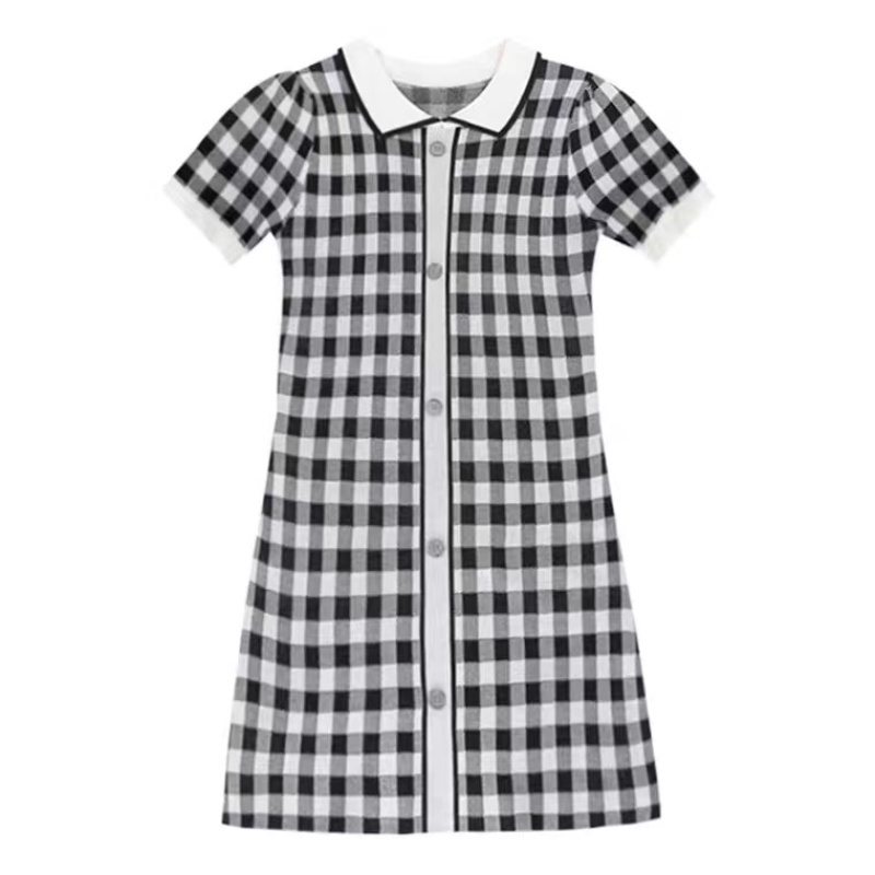 Đầm ngắn cổ polo họa tiết kẻ sọc thiết kế thời trang Hàn Quốc cho nữ