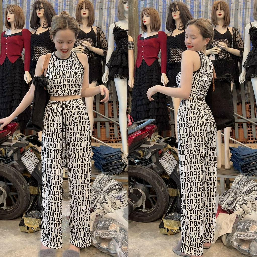 Đồ Bộ Dài Họa Tiết In 3D Cao Cấp,Bộ Thun Ba Lỗ Croptop Quần ống Suông Sang Chảnh Chất Đẹp CHuẩn From Dáng