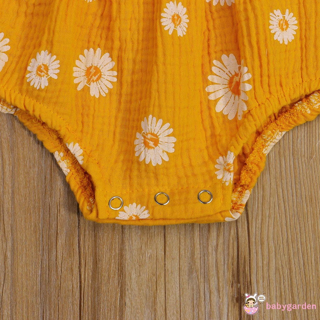 Bộ Áo Liền Quần Hai Dây Cổ Thuyền In Hoa Cúc + Băng Đô Cài Tóc Cho Bé Gái