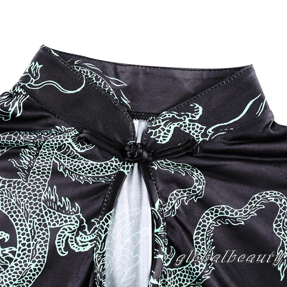 Đầm Sườn Xám Ôm Dáng In Hình Rồng Phong Cách Trung Hoa Cho Nữ