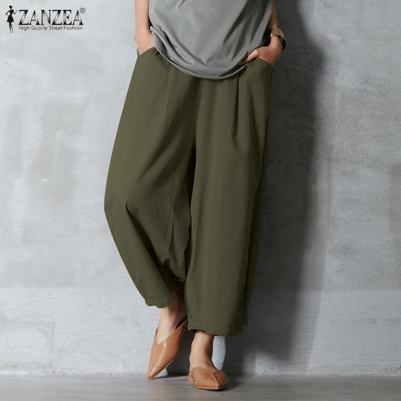 Quần dài ZANZEA ống rộng lưng thun phong cách cổ điển cho nữ