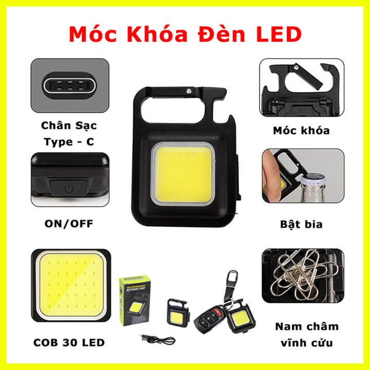(Mới) Đèn Led Cob Mini Siêu Sáng 3 Chế Độ Kiêm Móc Khóa Đa Năng Chính Hãng
