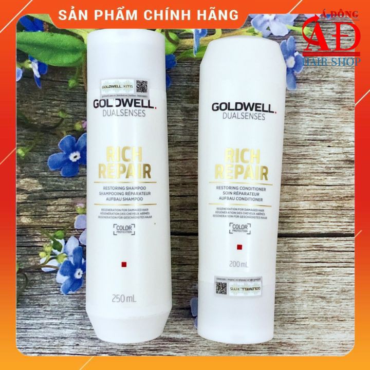 [+Tặng mũ trùm][Chính hãng] CẶP DẦU GỘI XÃ GOLDWELL RICH REPAIR PHỤC HỒI TÓC HƯ TỔN KHÔ XƠ 250ML