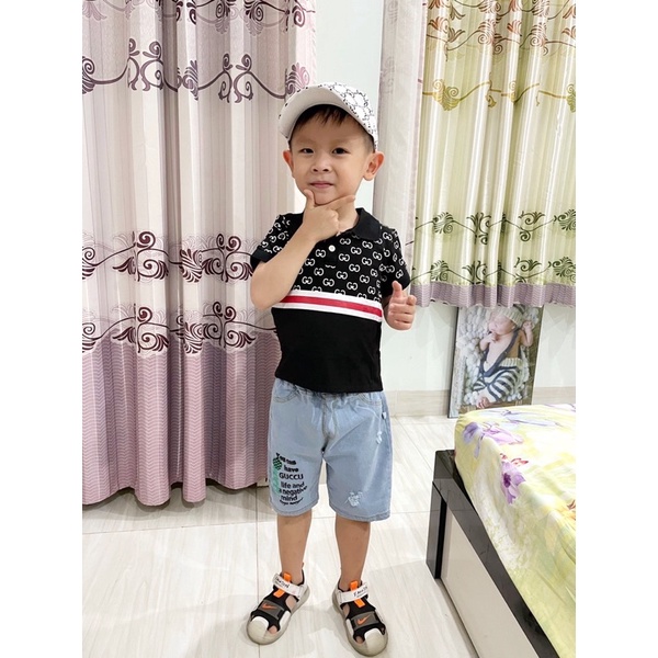Set bộ gồm 3 món áo polo quần jean và nón cực xinh cho bé trai