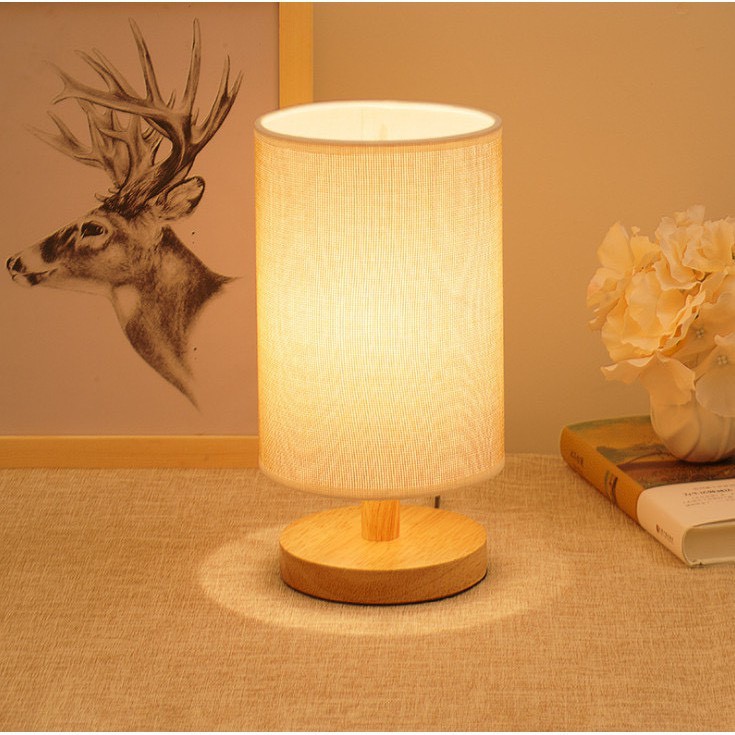 ĐÈN NGỦ ĐỂ BÀN ĐẾ GỖ CHAO VẢI - TẶNG KÈM BÓNG LED TIẾT KIỆM ĐIỆN