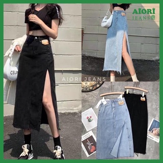 Chân Váy Jean Denim Aiori Thiết Kế Midi Dài Xẻ Tà Lưng Cao Dáng Chữ A Cạp Cao Thời Trang_Mã 4209