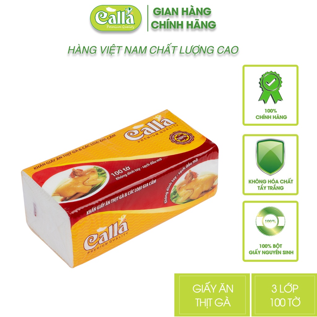 Giấy ăn thịt gà & các loại gia cầm Calla 100 tờ siêu dày dai, không mủn, thấm dầu mỡ, nước siêu tốt