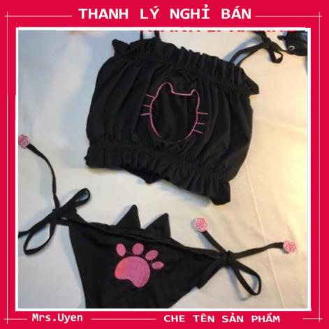 Bộ đồ ngủ cosplay full phụ kiện set miêu nữ sexy, bikini mèo đen gợi cảm, nóng bỏng, lolita chip | BigBuy360 - bigbuy360.vn