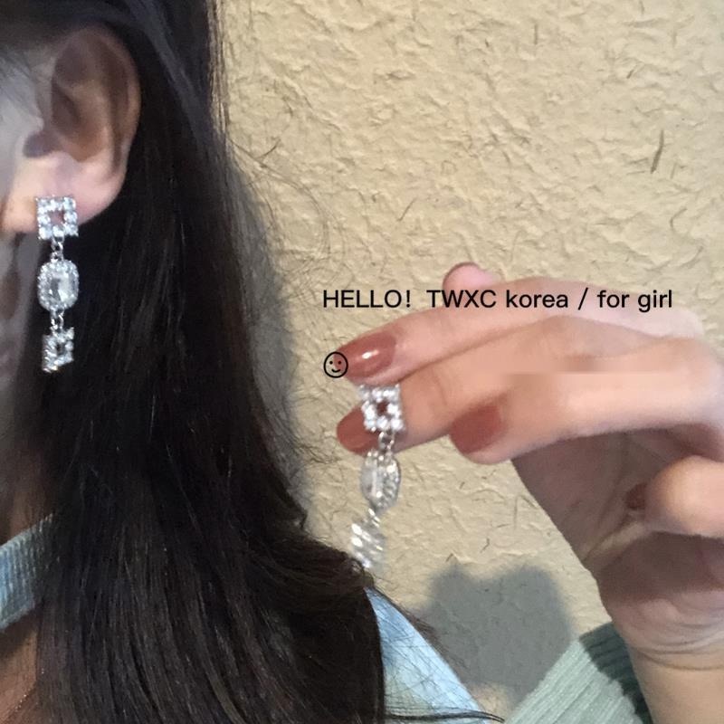 Hoa Tai Dáng Dài Hình Vuông Đính Đá Lấp Lánh Siêu Lấp Lánh