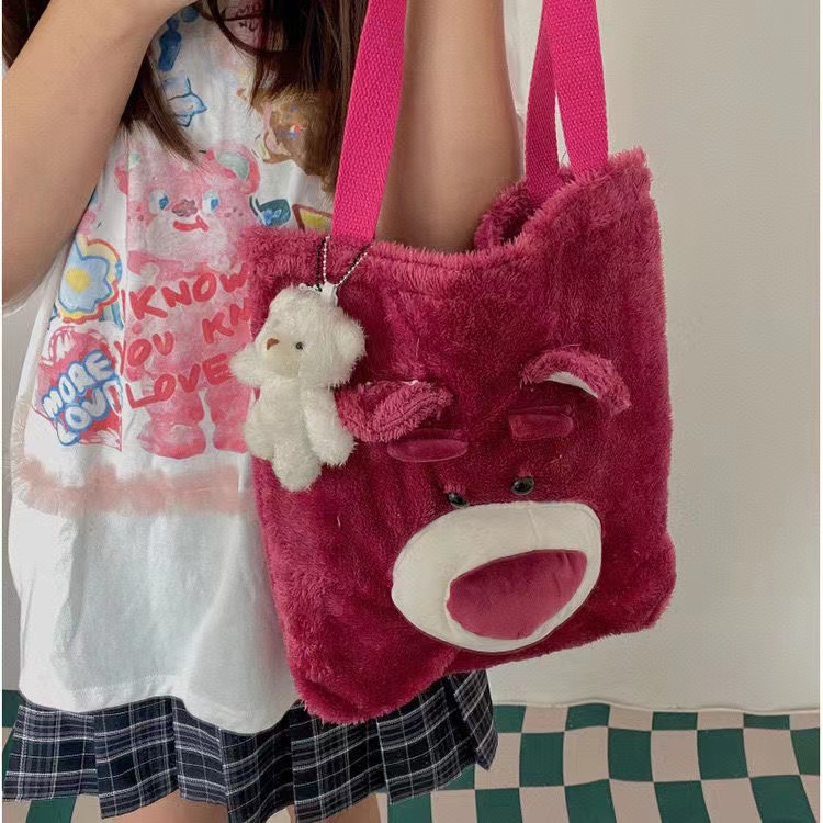 Disney Ba Lô Đeo Vai Kiểu Hoạt Hình Gấu / Dâu Tây Nhồi Bông Kiểu Hàn Quốc Dễ Thương