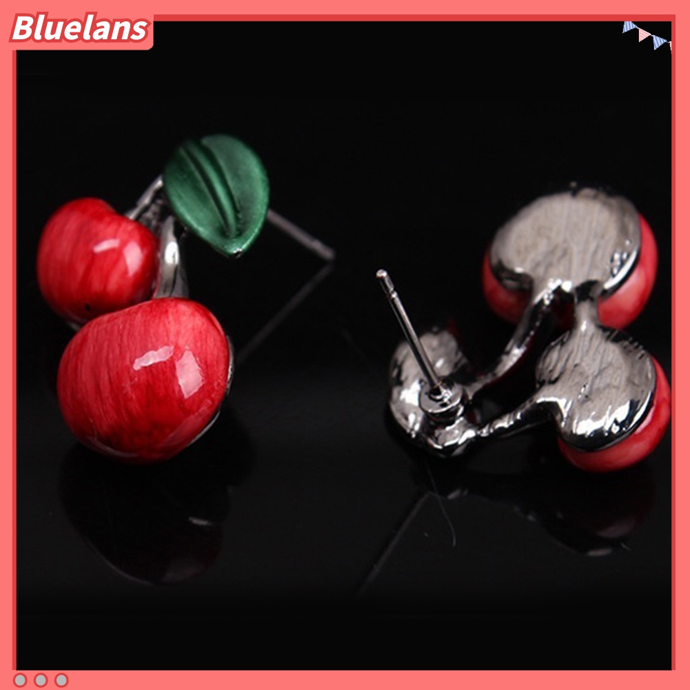 Bluelans♡ 1 Set Vòng cổ Và Bông Tai Hình Trái Cherry Đỏ Phong Cách Cổ Điển
