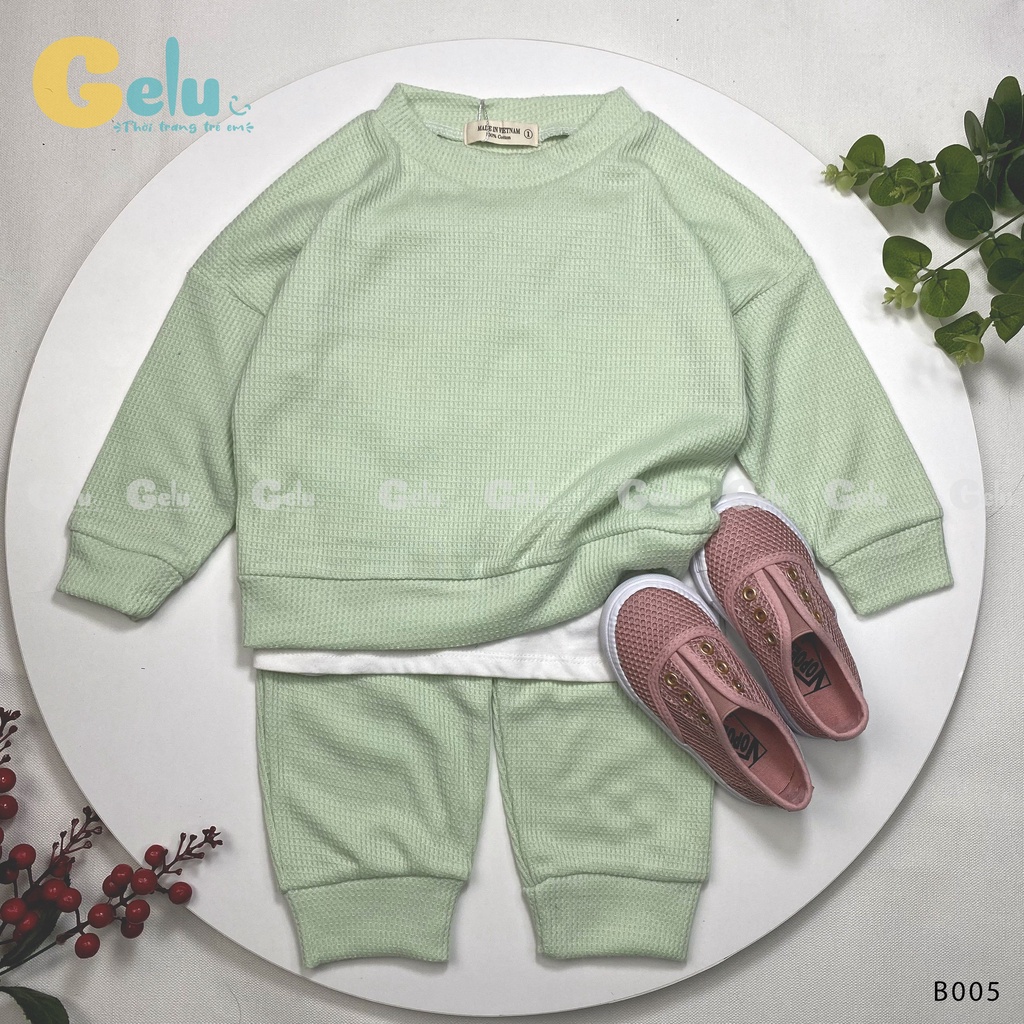 Bộ đồ thời trang thu đông cho bé GELU KIDS dài tay dệt kim vải tổ ong kiểu dáng hàn quốc-GLB005