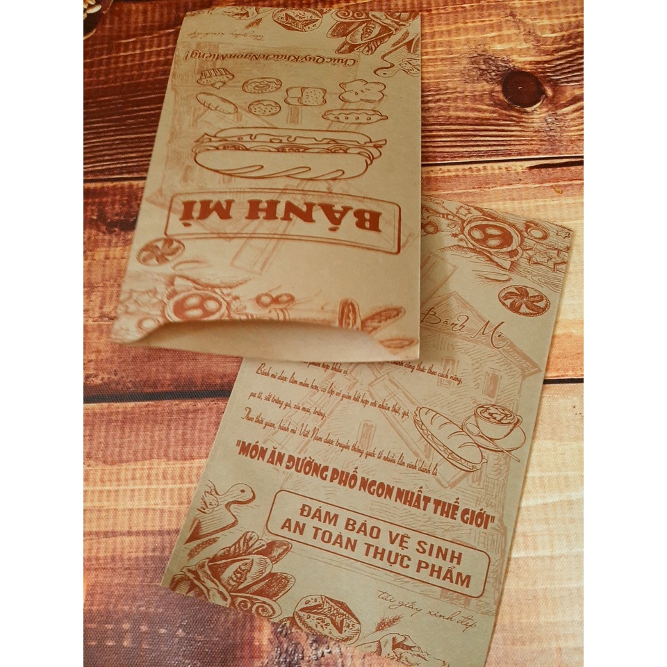 100 Túi Giấy Đựng Bánh Mì Thịt Nướng, Bánh Mì Đặc Ruột size 14x20cm - Giấy Kraft Nhật Dầy | BigBuy360 - bigbuy360.vn