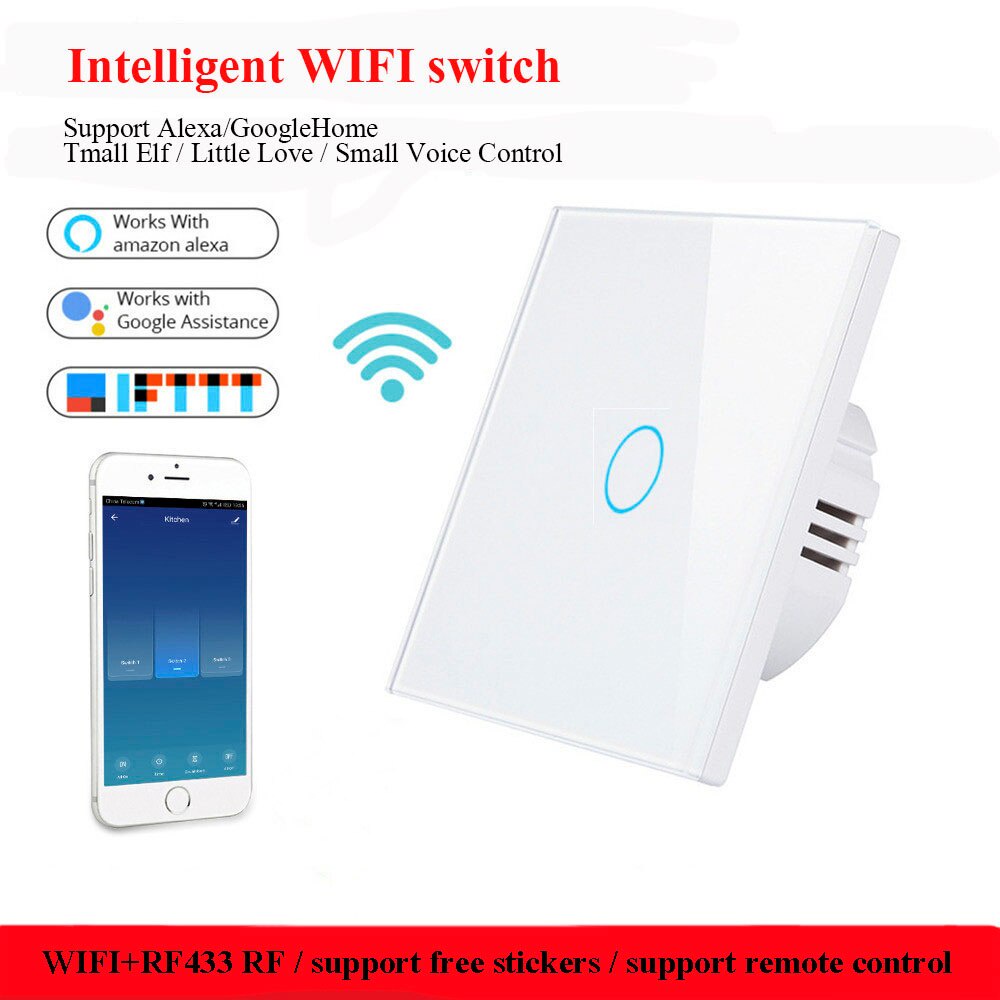 Công Tắc Cảm Ứng Thông Minh Kết Nối Wifi 86 1 Gang 110-250v Cho Google Home Assistant Và Alexa