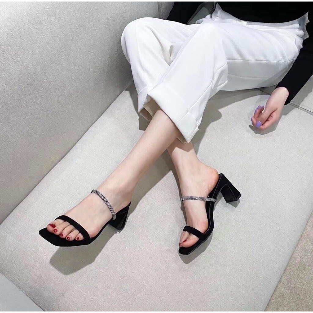 Sandal đan đế vuông quai đá viền gót 9p