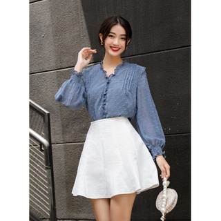 Olv - áo navy dot detail top