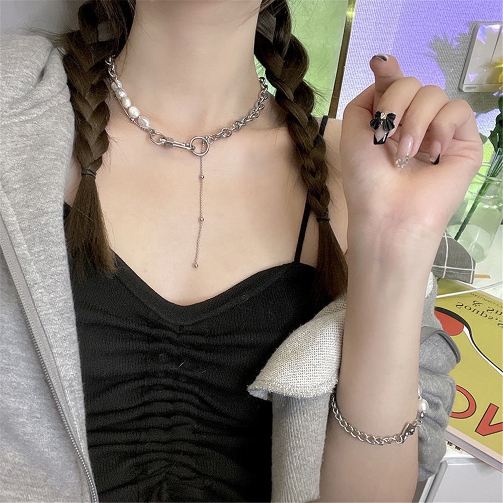 Vòng cổ choker đính ngọc trai nhân tạo phong cách hiphop cá tính thời trang cho nữYanqueens Quà tặng trang sức