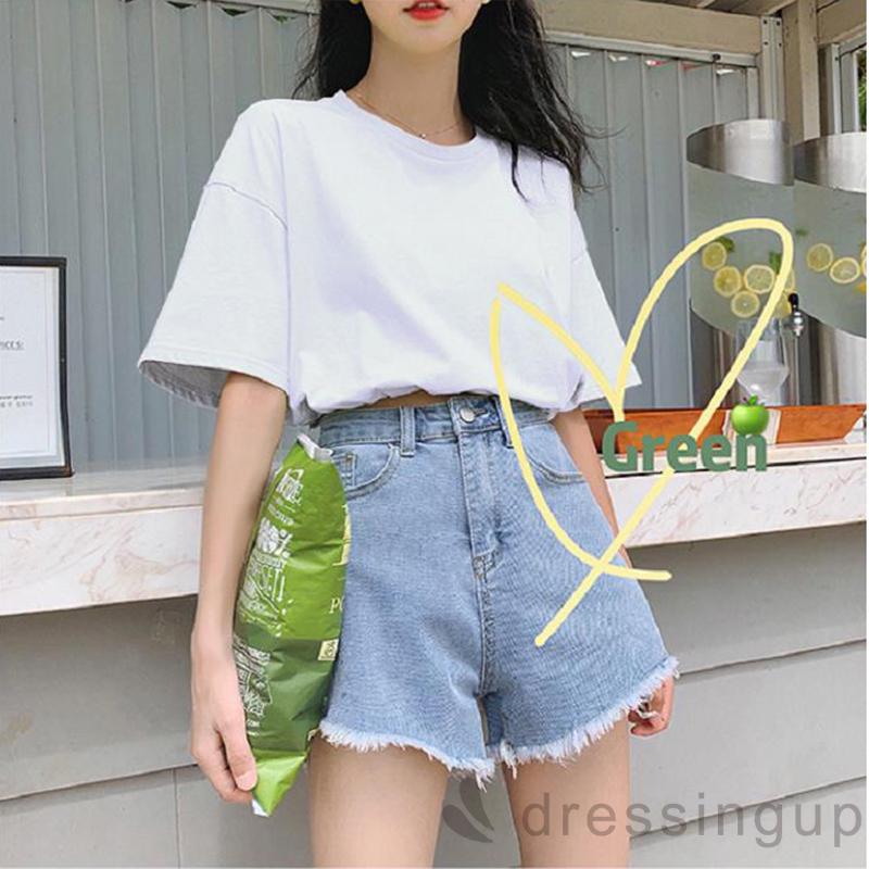 Áo Thun Tay Ngắn Cổ Tròn Màu Trơn Thiết Kế Đơn Giản Dành Cho Nữ