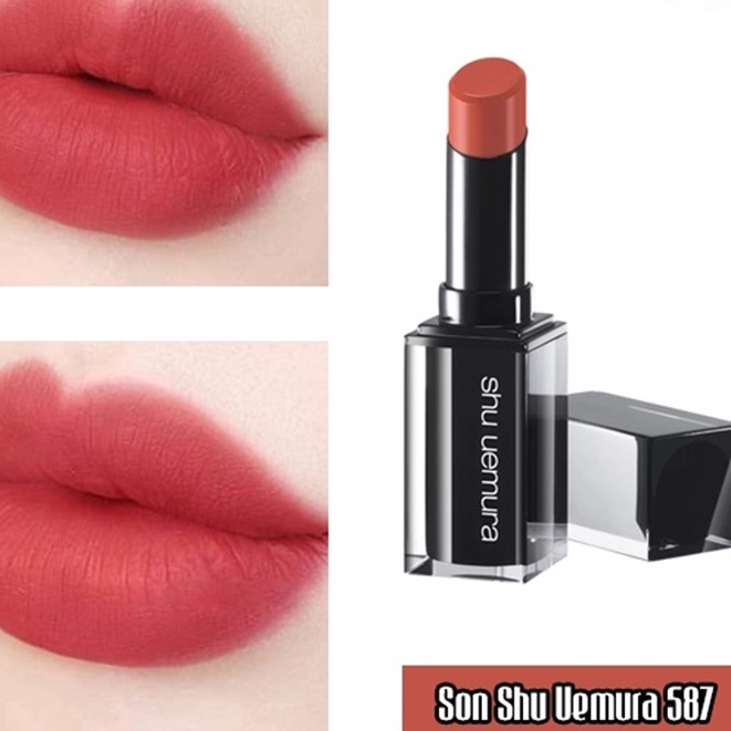 🔥 Son SHU UEMURA Màu 587 Vỏ Đen Màu Cam Hồng 🔥